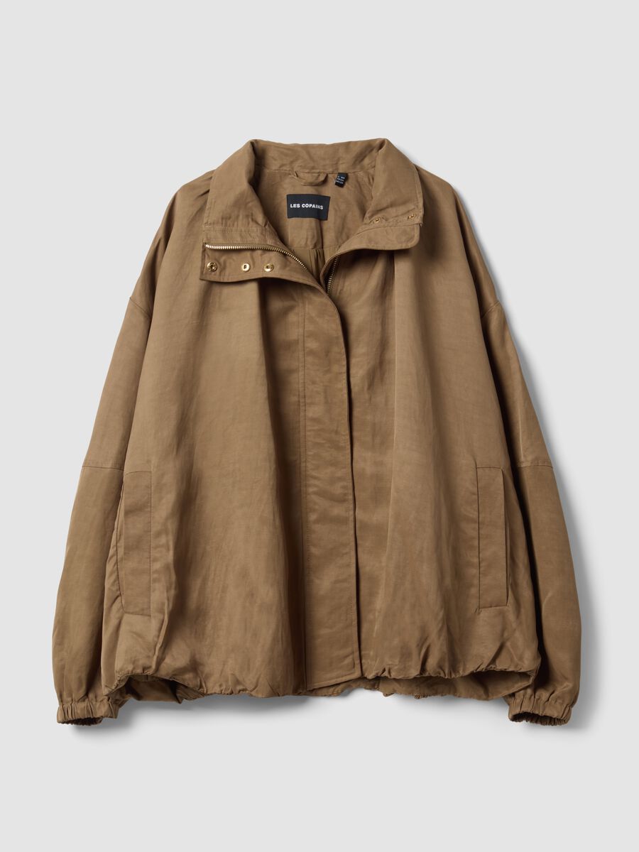 Giacca marrone in misto viscosa e lino regular fit_0