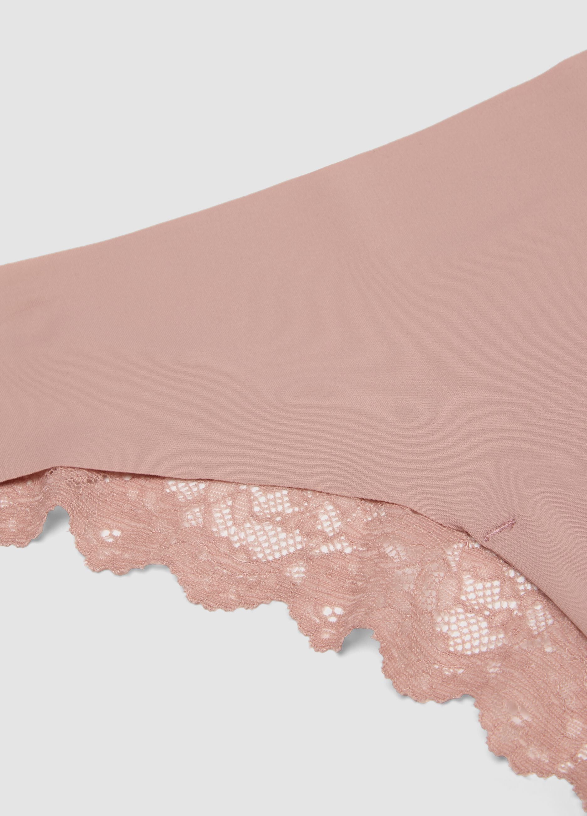 Pink stretch microfibre briefs with lace