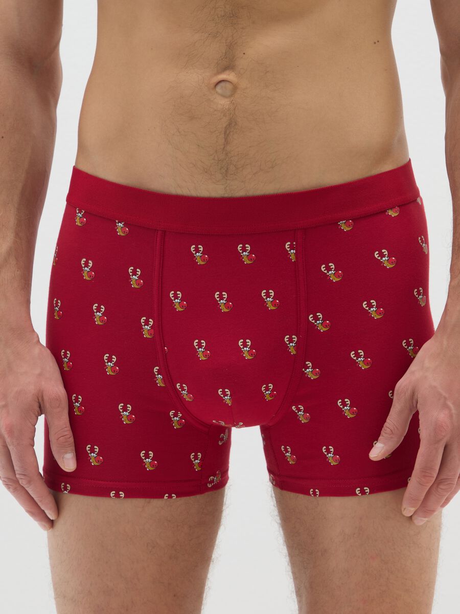 Red Stretch Cotton Christmas Boxers Regular Fit_1