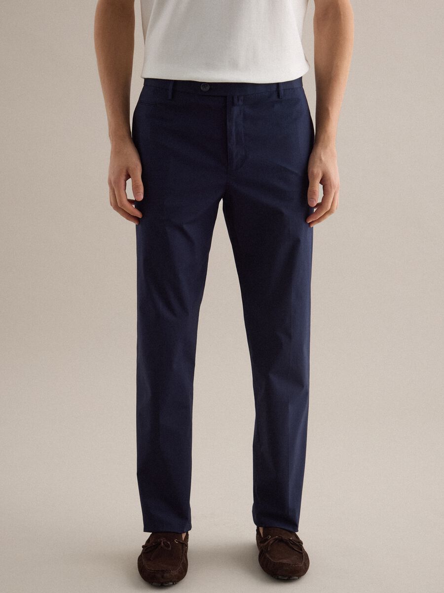 Pantaloni in cotone elasticizzato blu regular fit_1