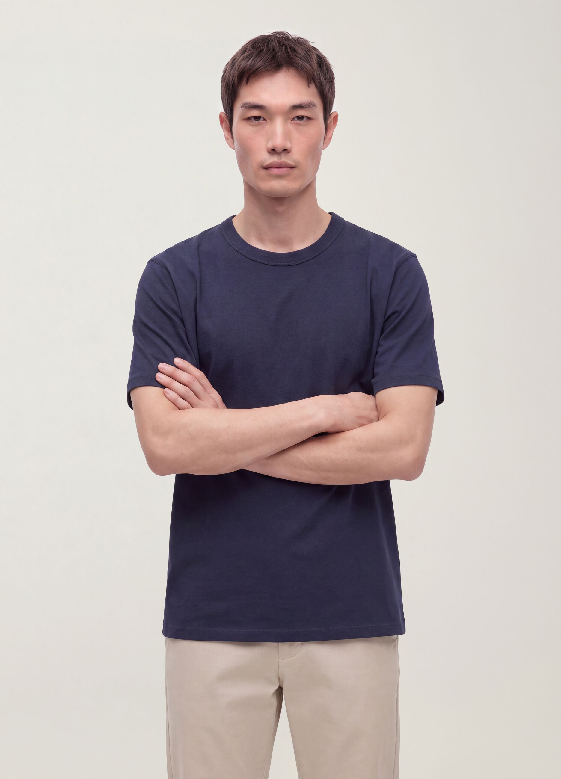 Blue pure cotton crew-neck T-shirt, relaxed fit