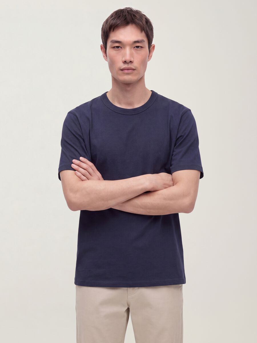 T-shirt blu in puro cotone a girocollo relaxed fit_0