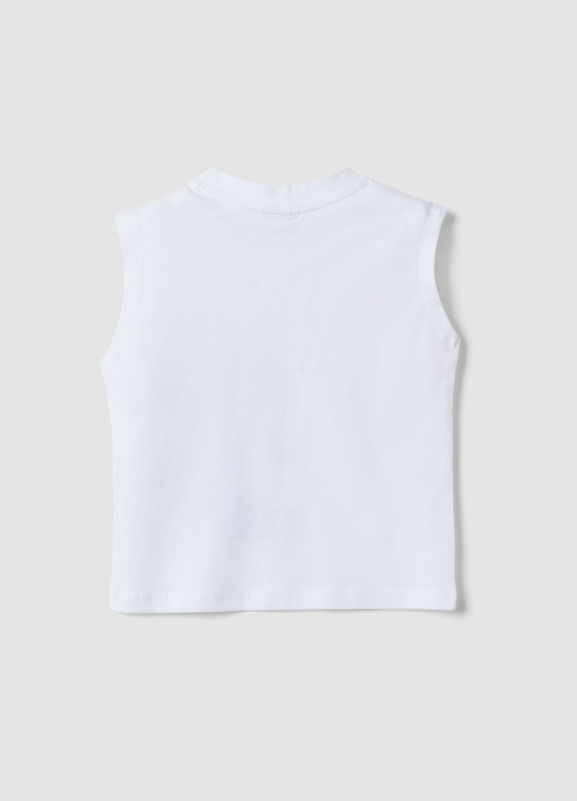 White organic cotton printed tank top