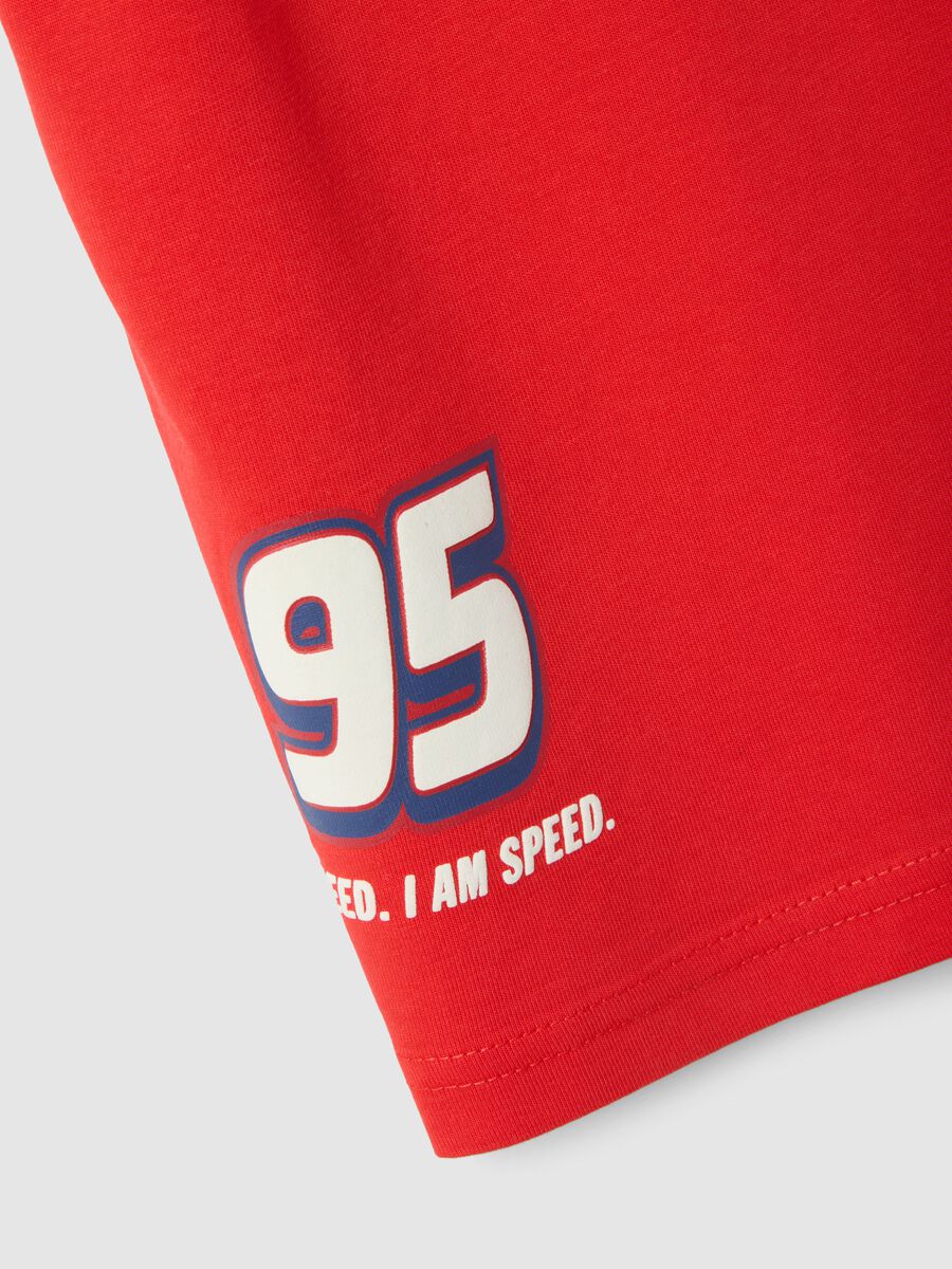 T-shirt rossa in puro cotone da bambino con stampa Cars oversize fit_3