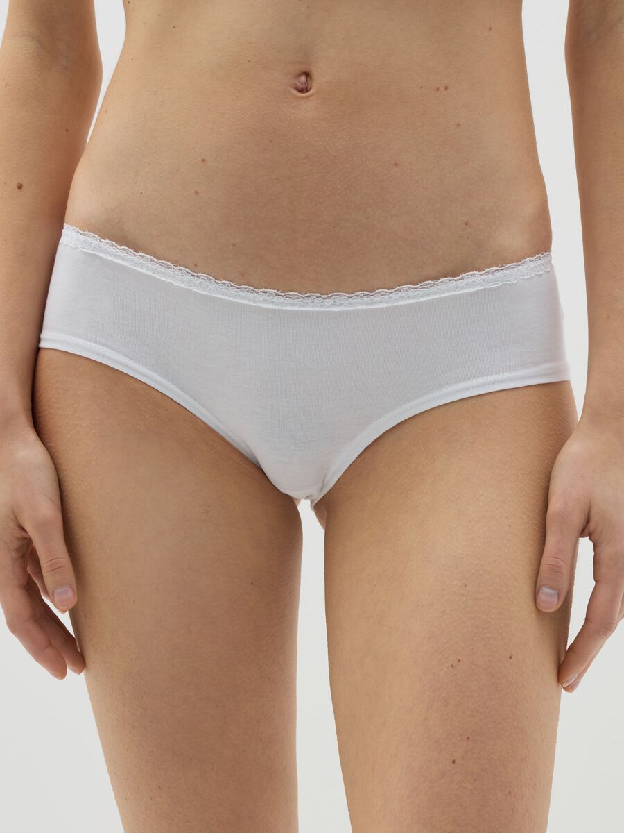 Stretch cotton French knickers with lace_1