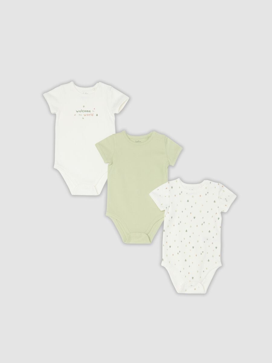 Tripack di body multicolor in puro cotone organico con stampa per neonato_0
