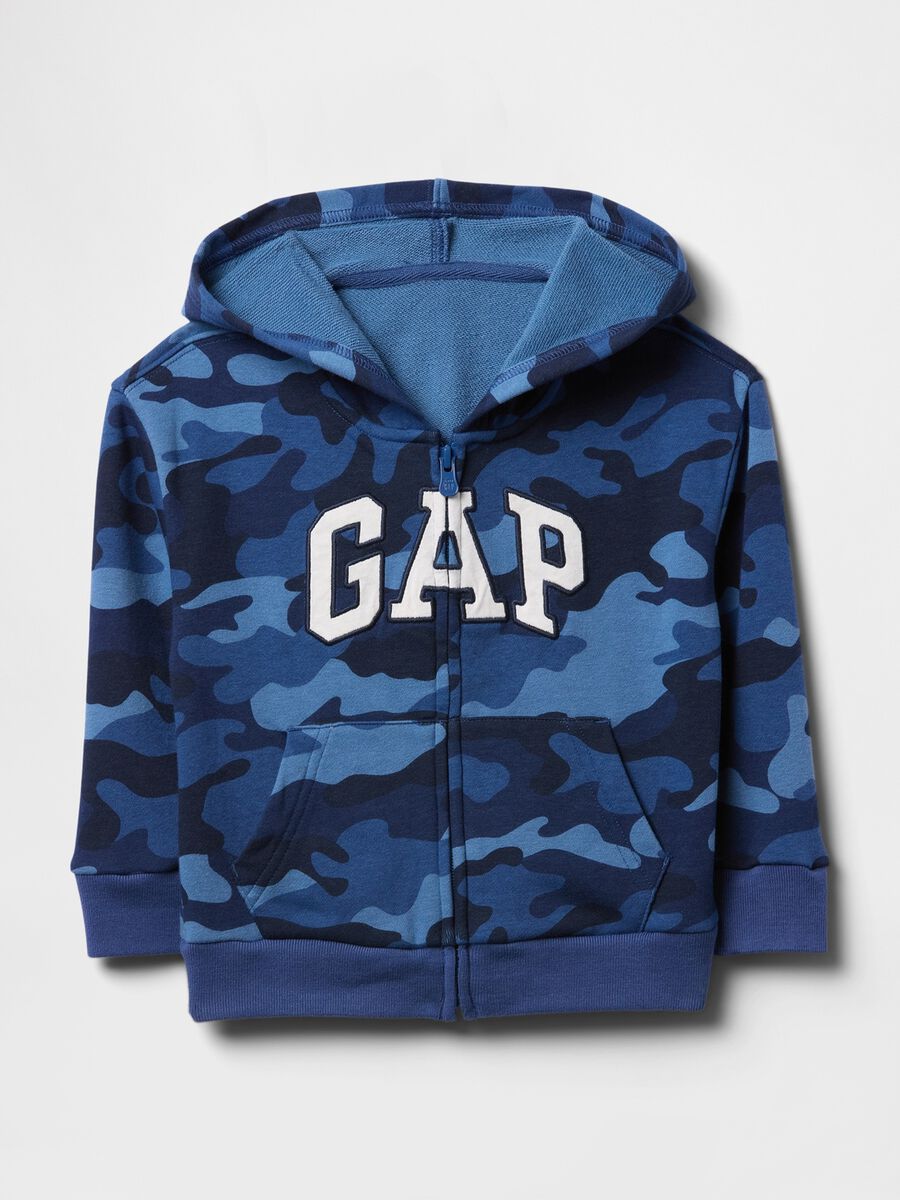 Felpa con cappuccio e zip in misto cotone_0