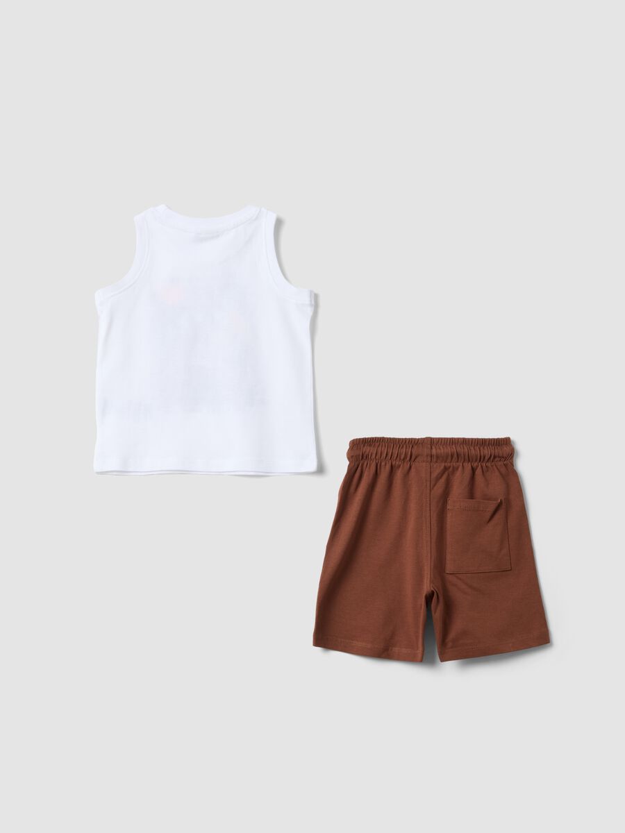 White and brown pure cotton set with top and shorts_1