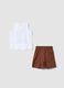 Completo bianco e marrone in puro cotone con top e shorts_1