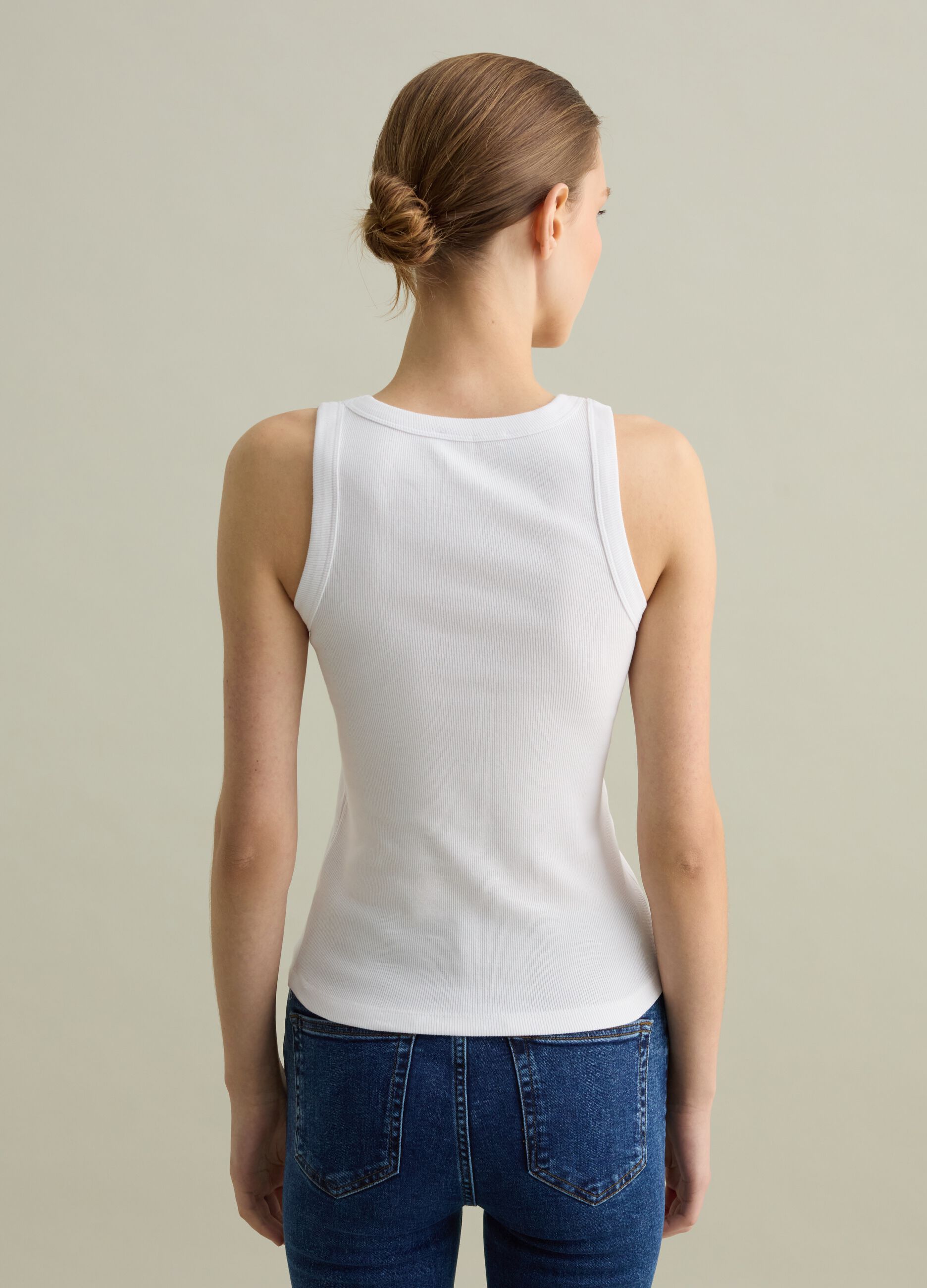 Tank top bianco a costine