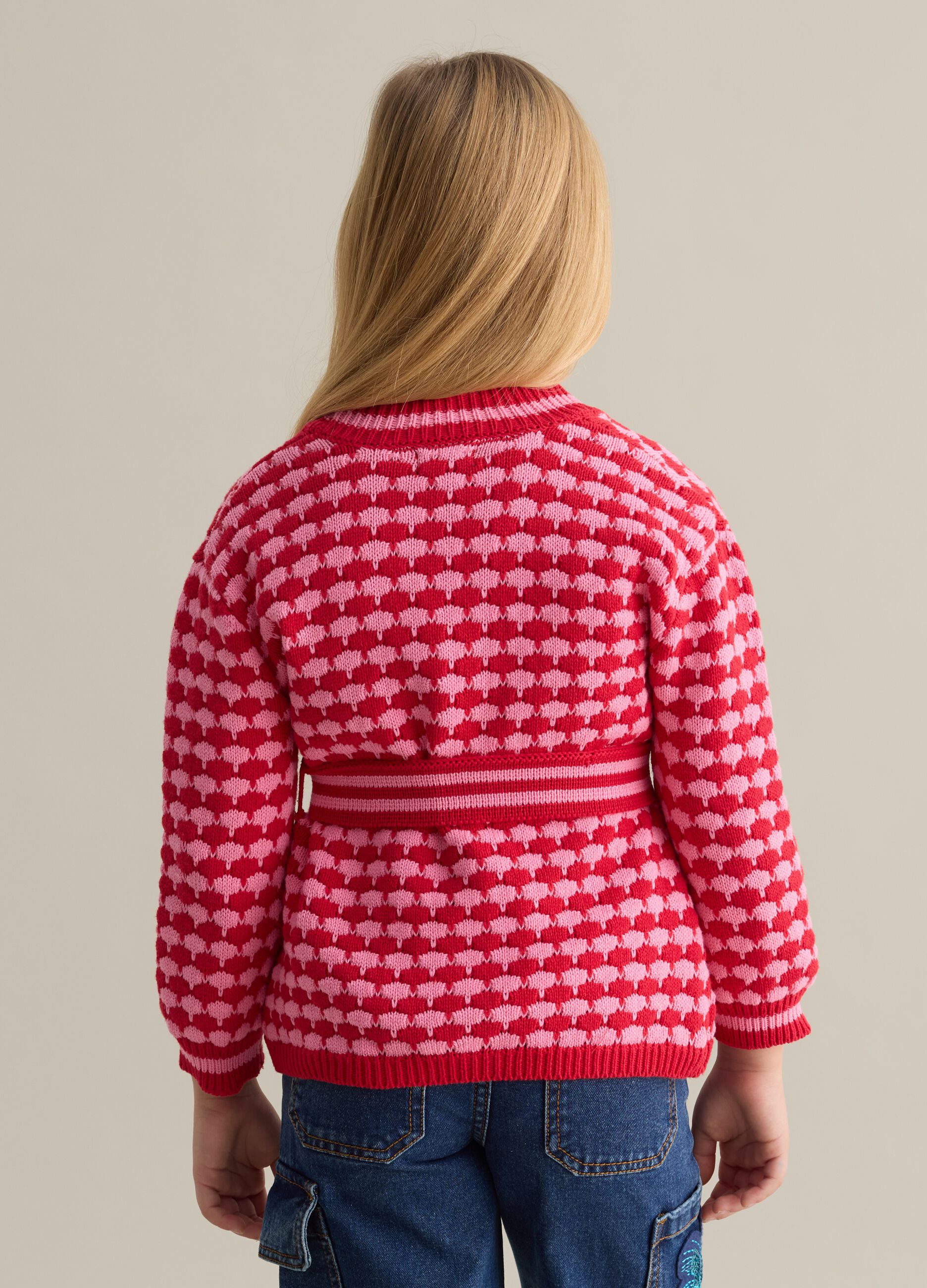Cardigan with geometric motif and belt