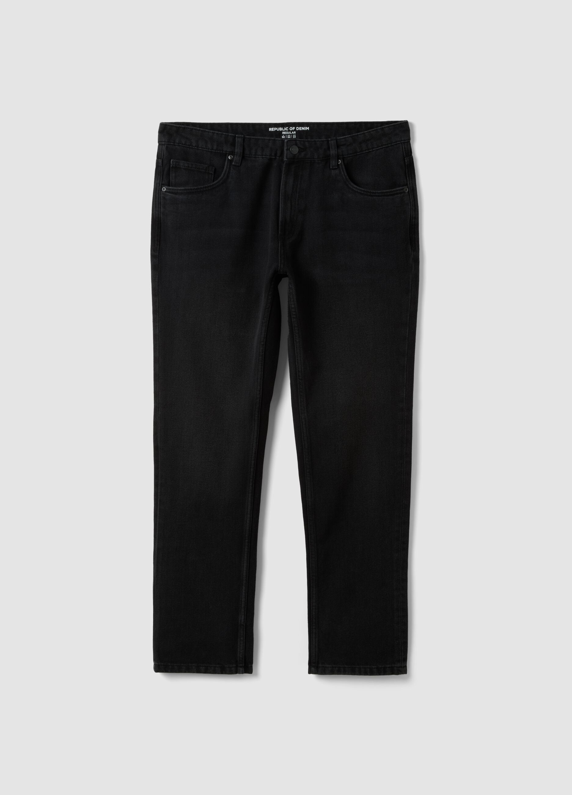 Black denim jeans in cotton-viscose blend, regular fit