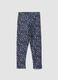 Leggings blu skinny in cotone organico elasticizzato con fantasia floreale_1