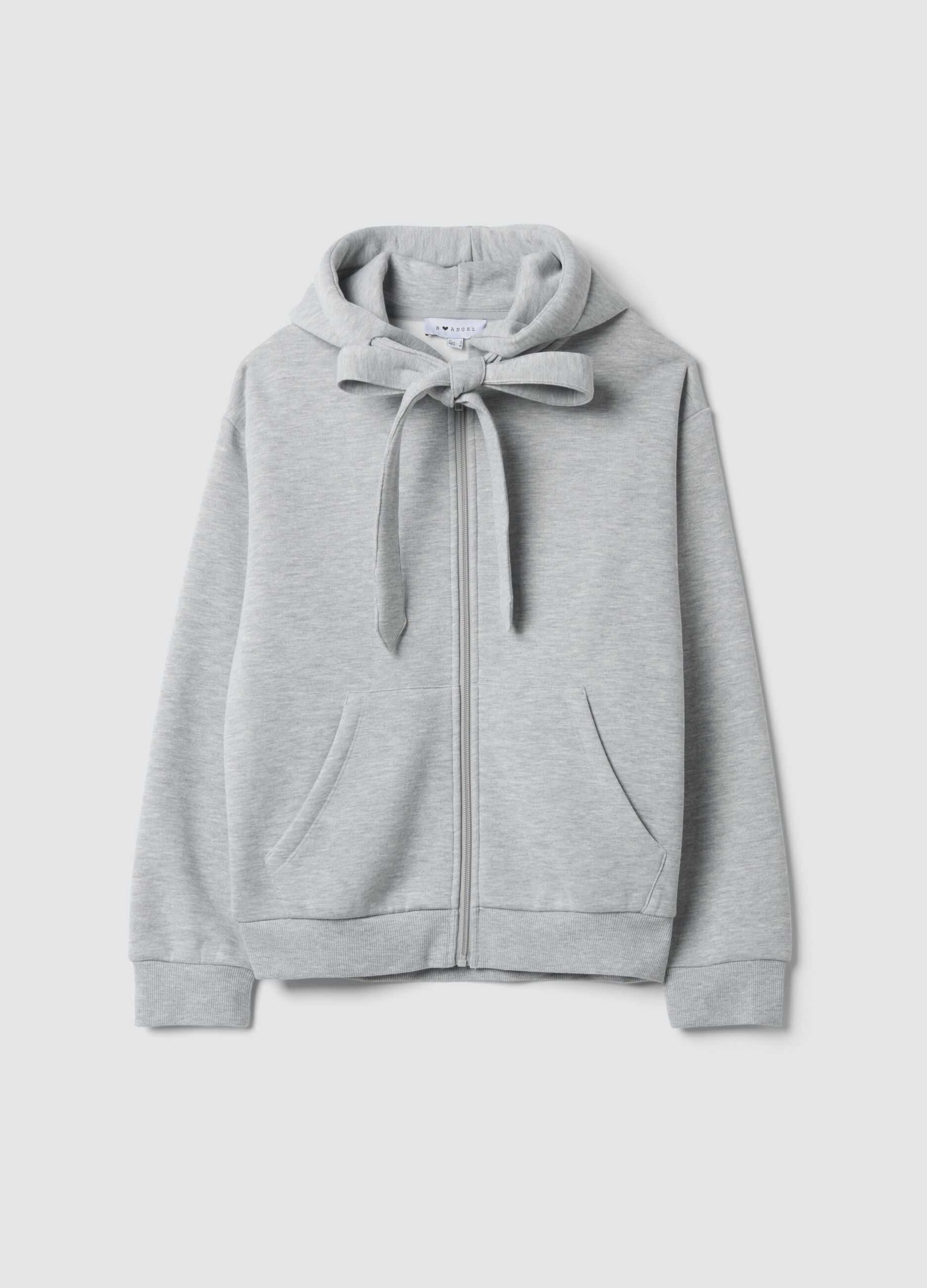 Felpa grigia melange con cappuccio e nodo regular fit