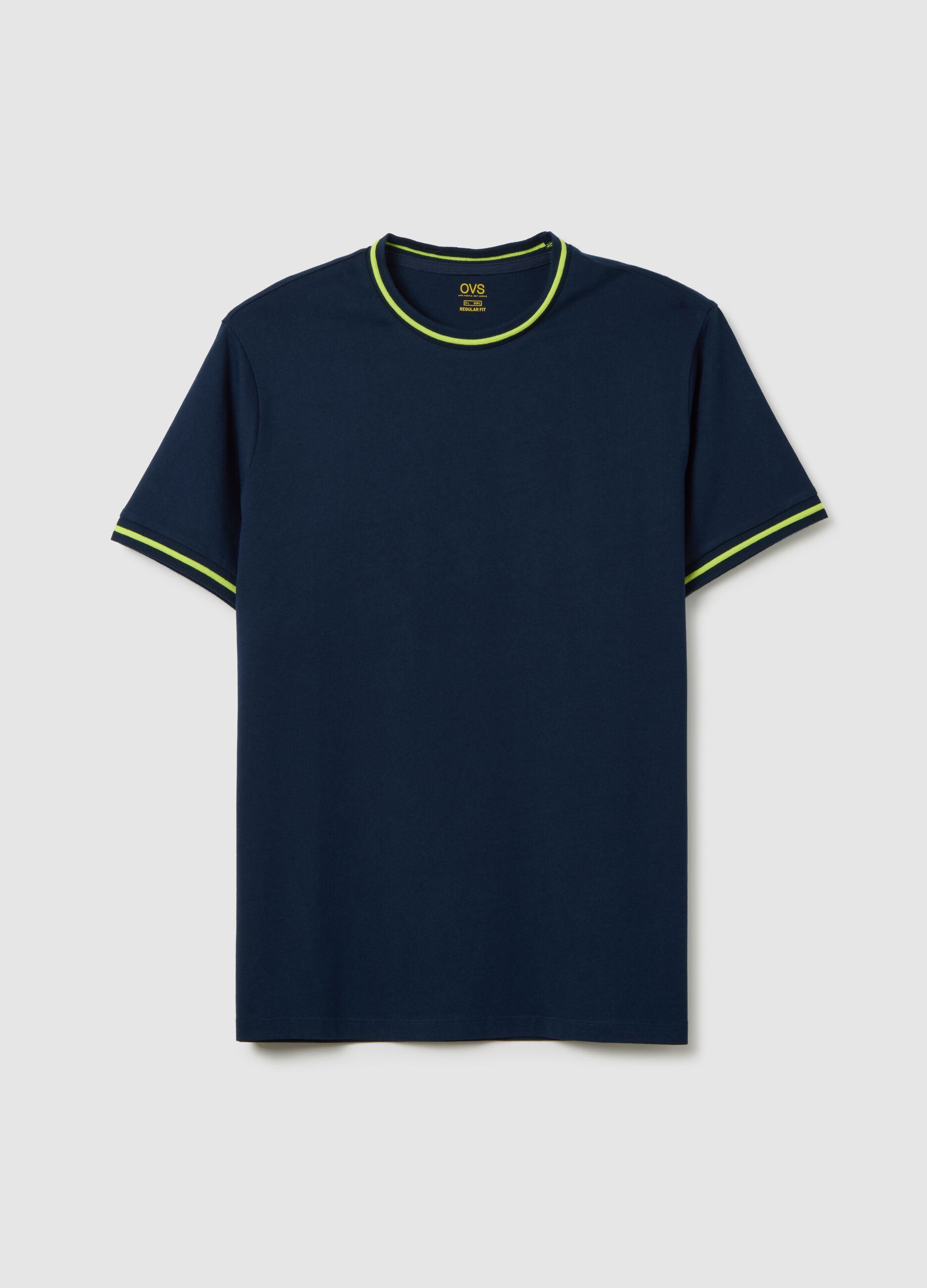 Men's pure cotton dark blue regular fit t-shirt with neon details