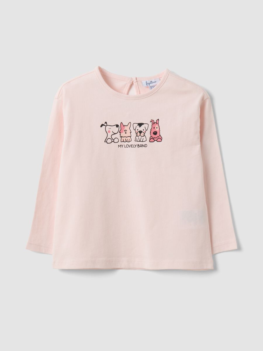 Maglietta rosa in misto cotone organico e viscosa con animaletti per bimba_0