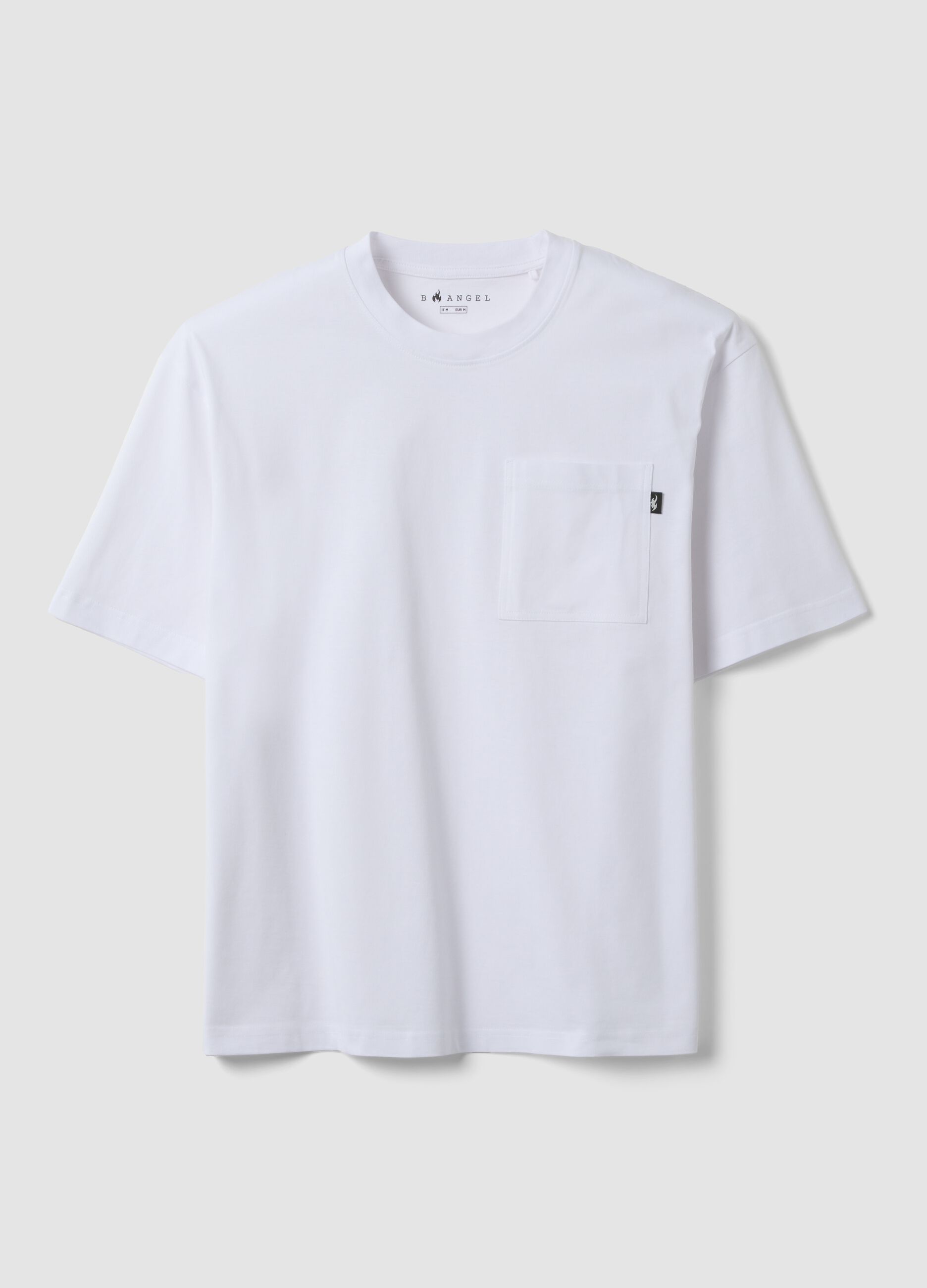 White pure cotton T-shirt with chest pocket, regular fit