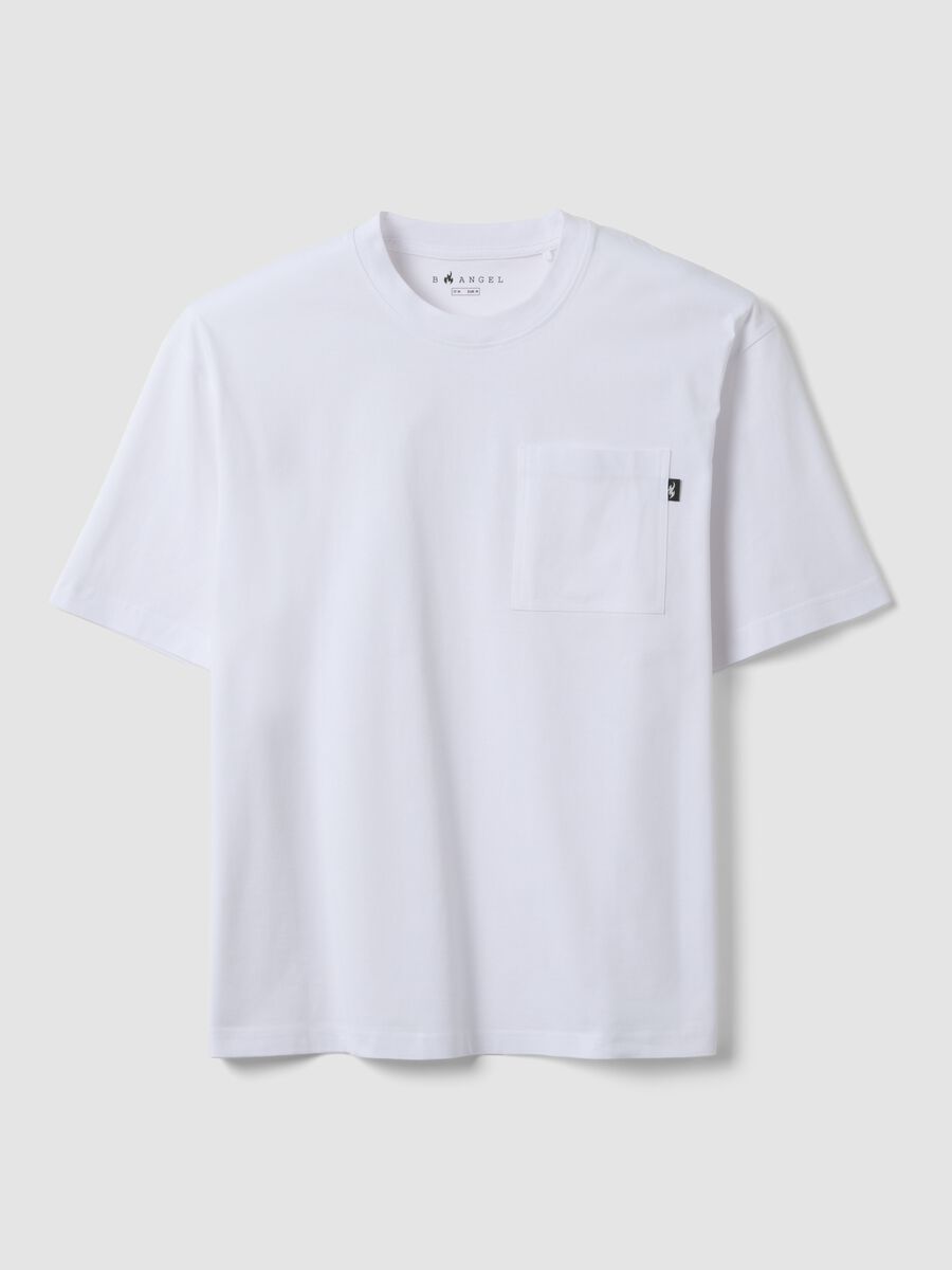 White pure cotton T-shirt with chest pocket, regular fit_4
