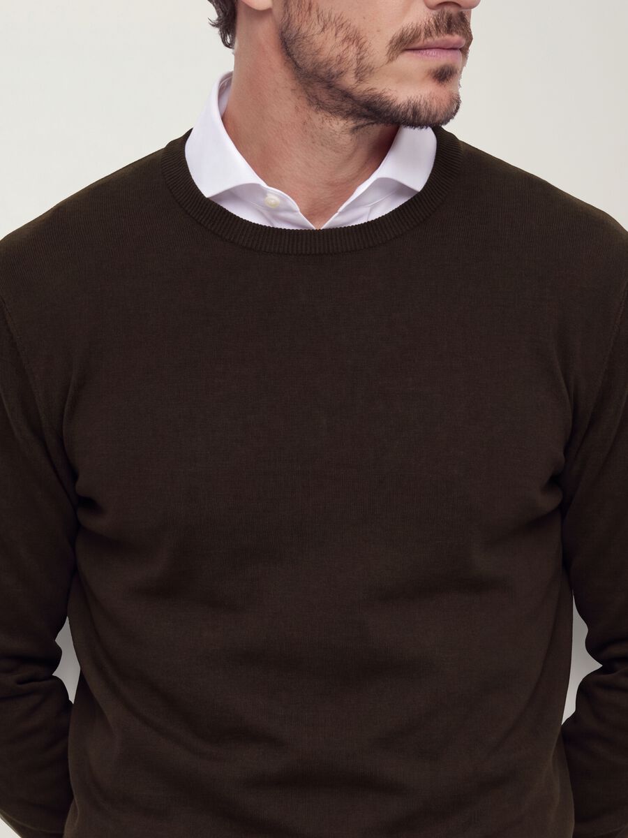 Brown crew-neck jumper in viscose blend, regular fit_2