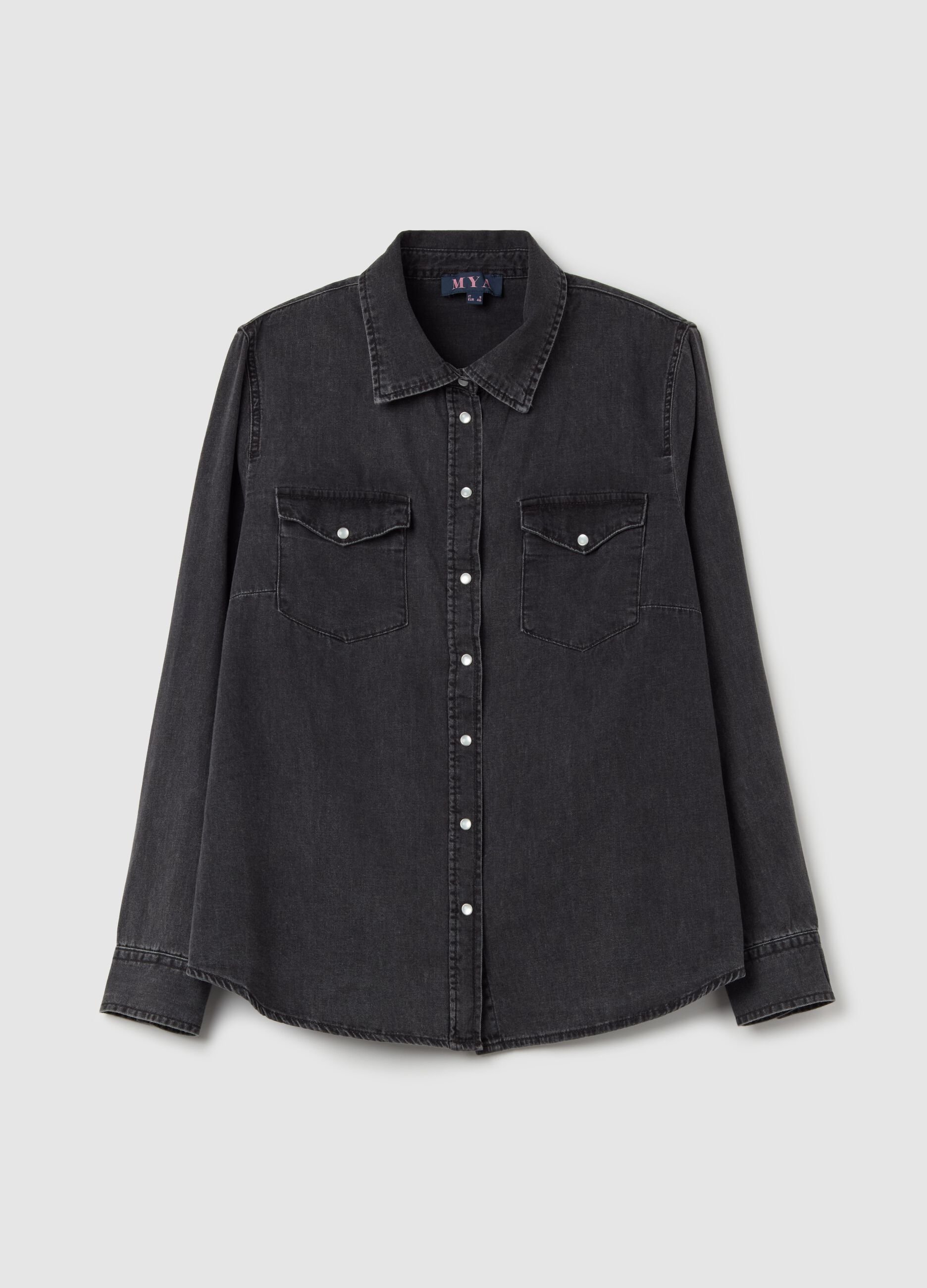 Camicia western in denim con bottoni perlati Curvy