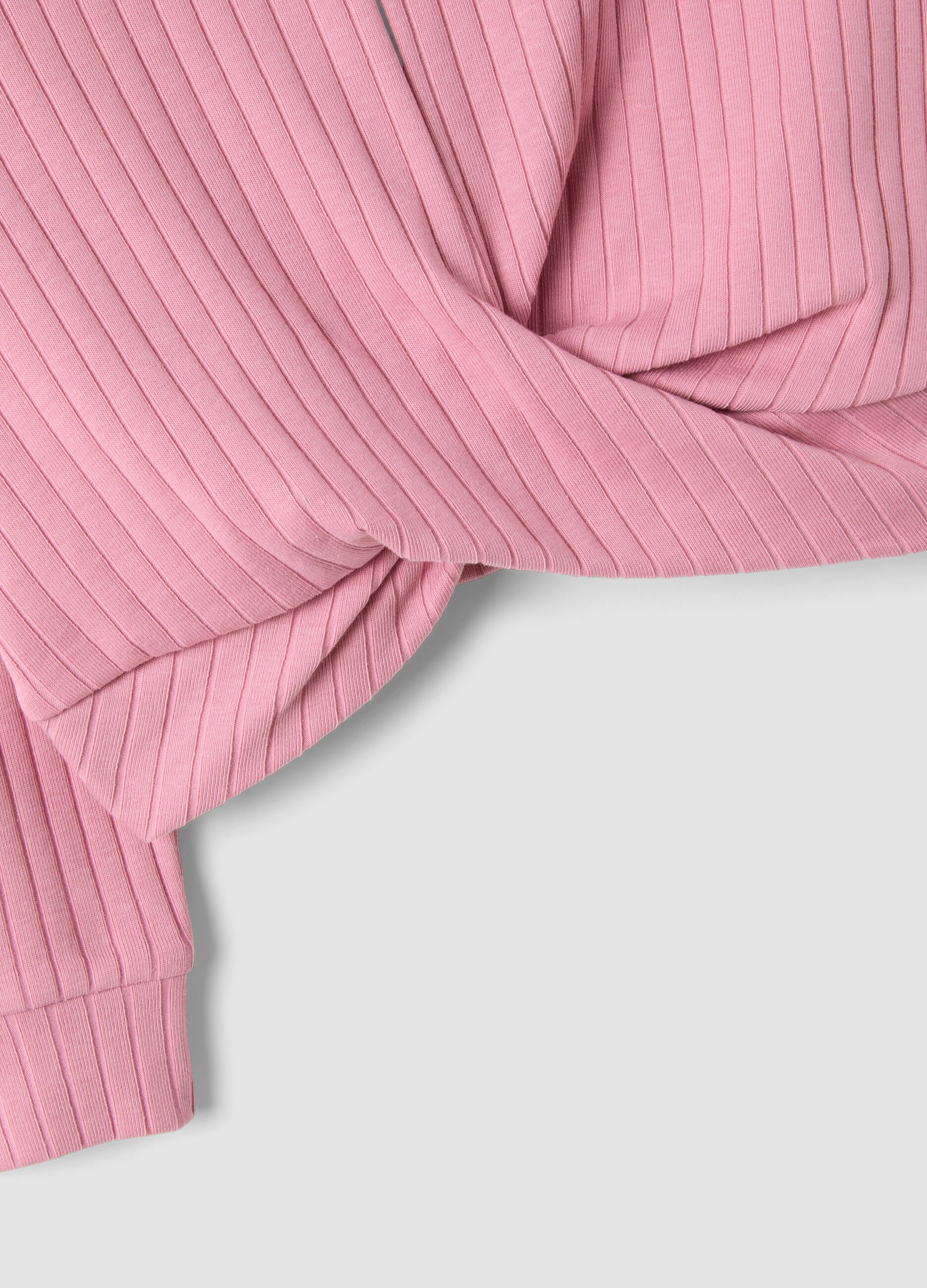 Girls&rsquo; pink cropped ribbed stretch cotton T-shirt