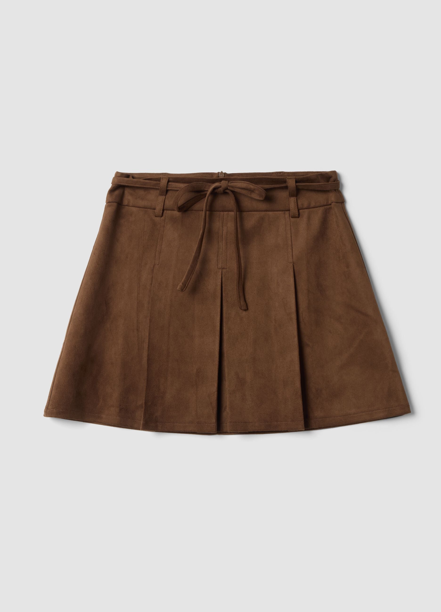 Brown stretch-fabric skirt with belt