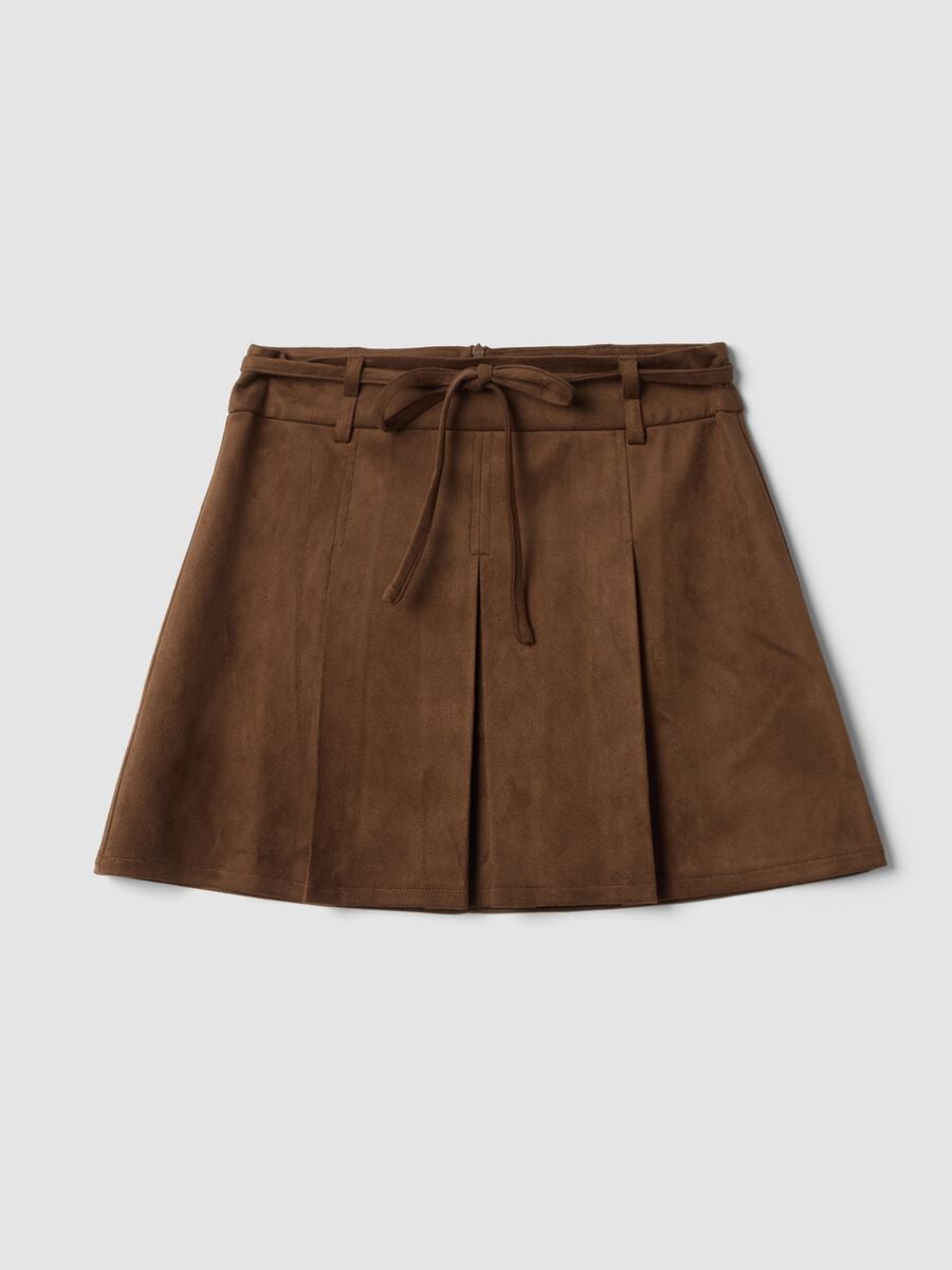 Brown stretch-fabric skirt with belt_0