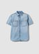 Light blue short-sleeve pure cotton denim shirt_3