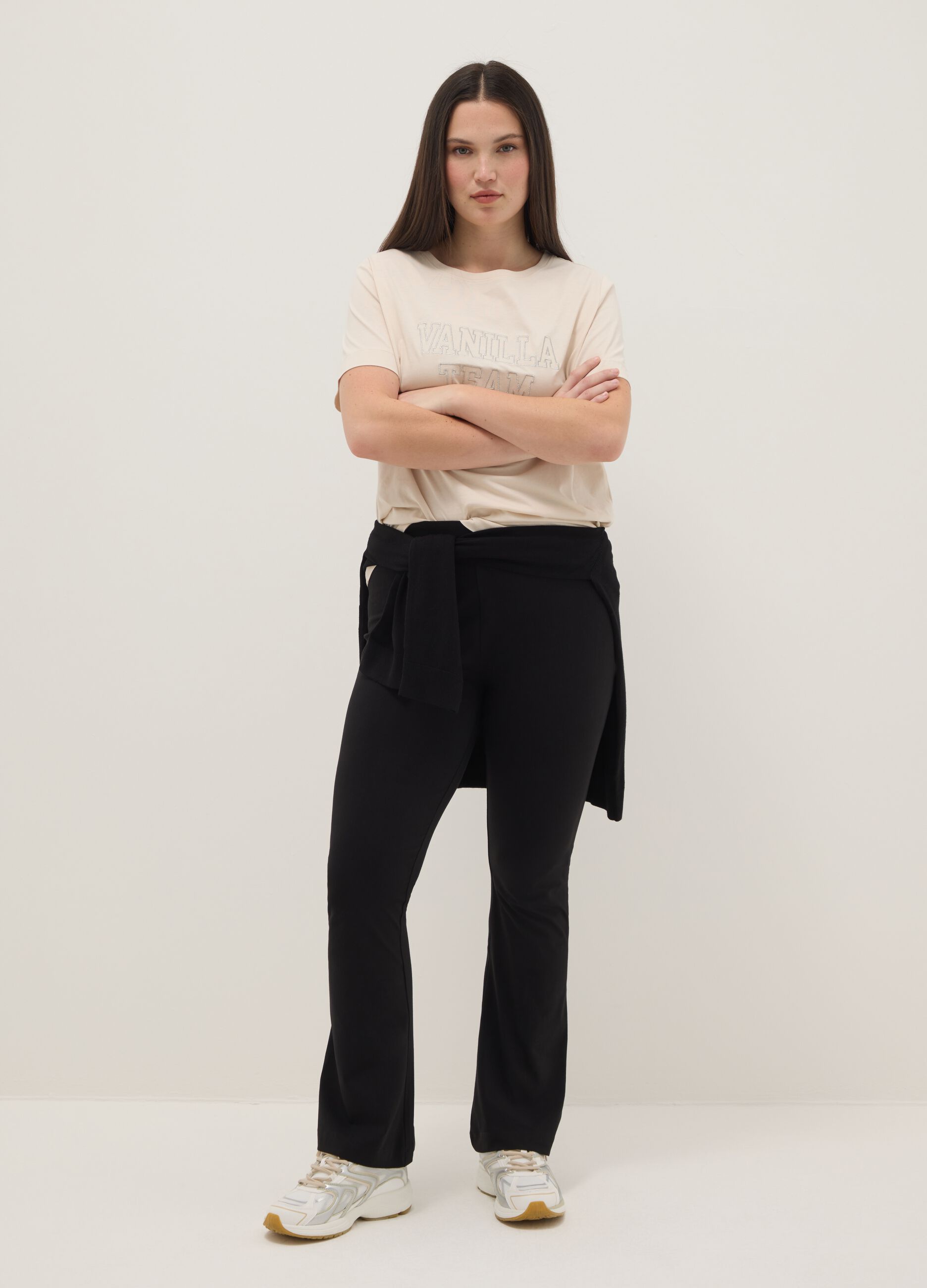 Black stretch cotton flare leggings