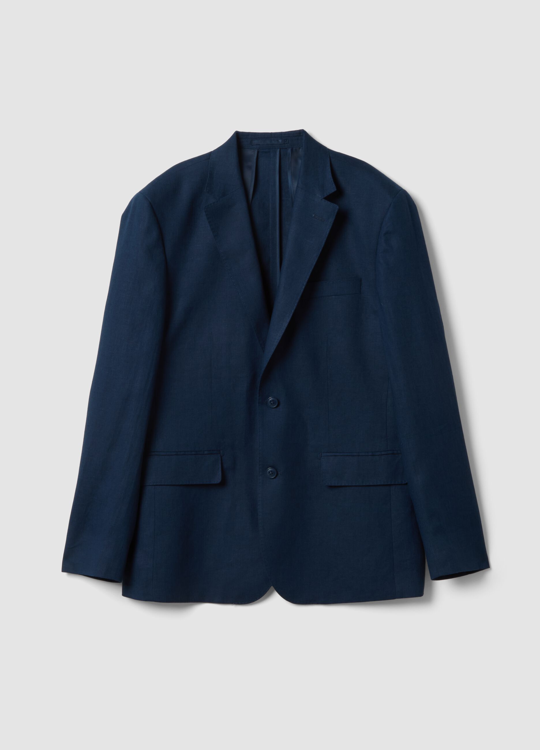 Blue pure linen slim-fit blazer