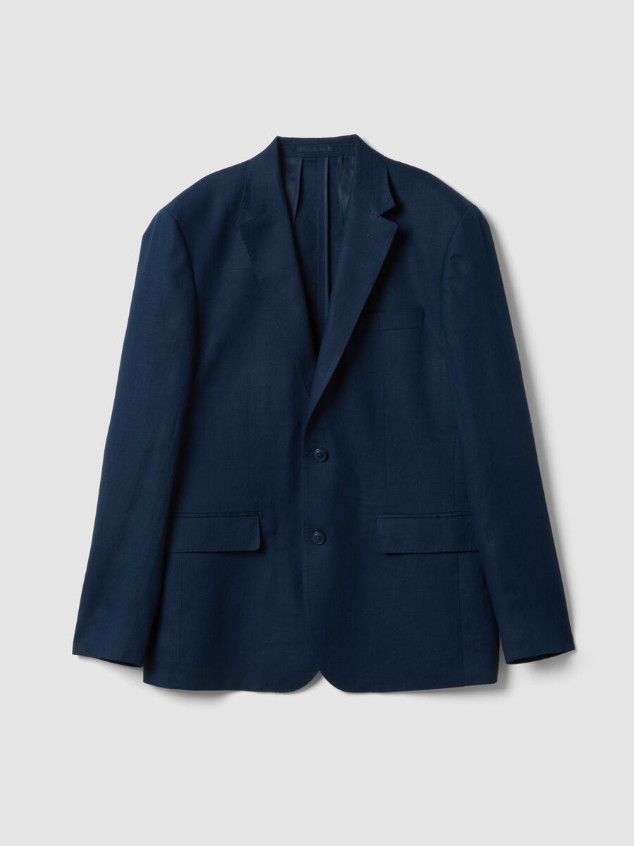 Blazer in puro lino blu slim fit_0