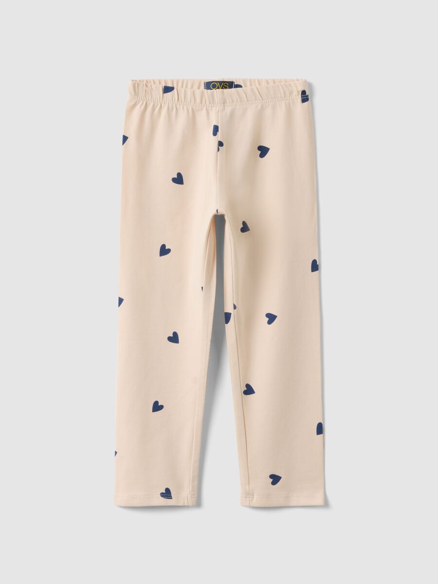 Girls' beige stretch cotton slim fit leggings with designs_0