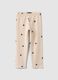 Girls' beige stretch cotton slim fit leggings with designs_0