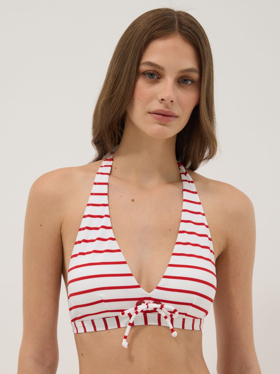 Top bikini triangolo bianco in tessuto elasticizzato_0