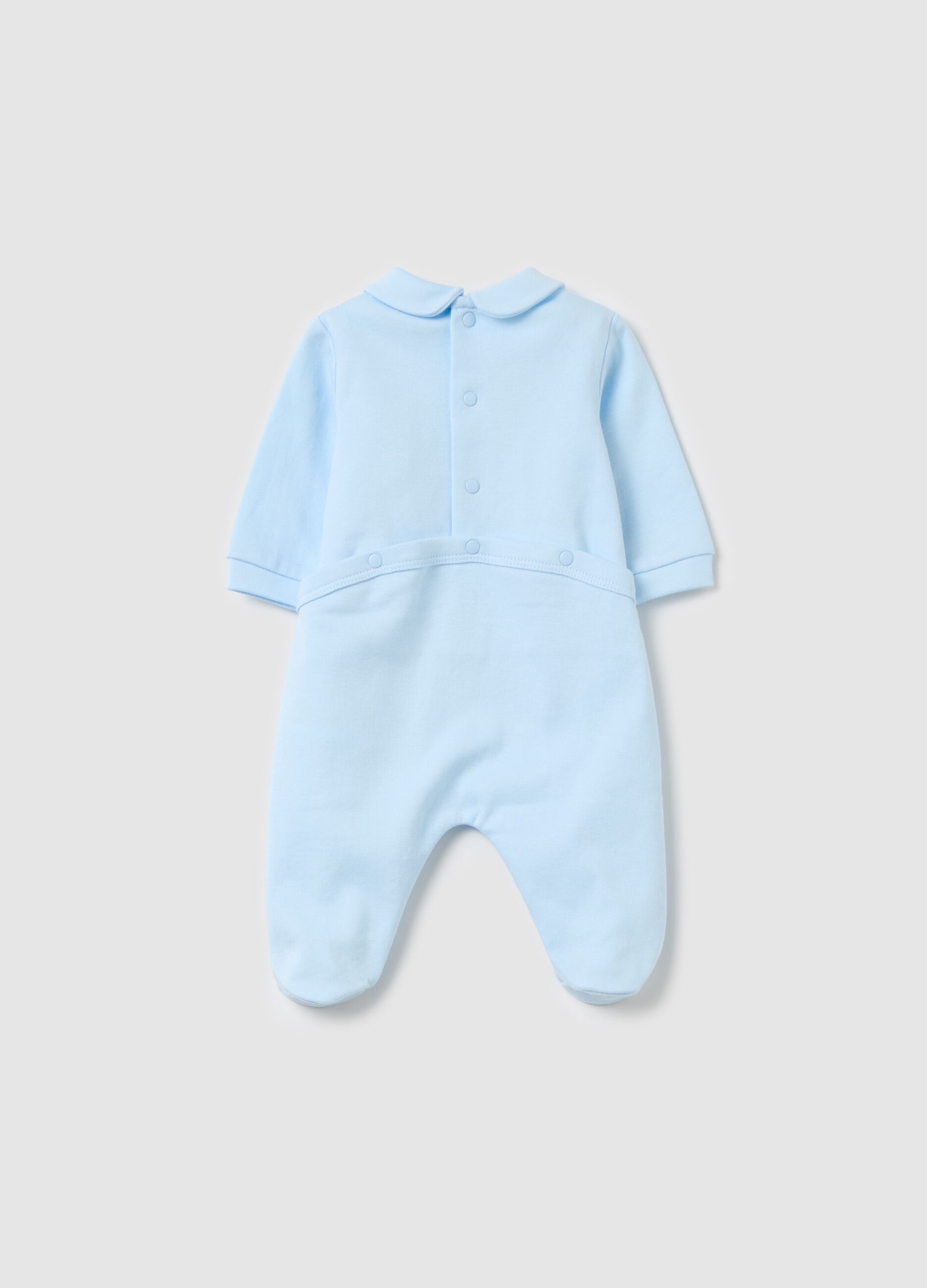 Tutina in cotone con piedini e ricamo "Welcome to the World" 