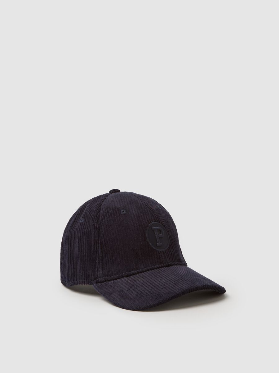 Cappello blu in puro cotone e velluto a coste_0