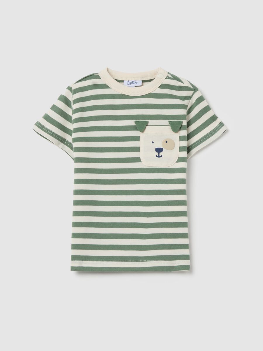 T-shirt in cotone a righe con tasca e cagnolino _0