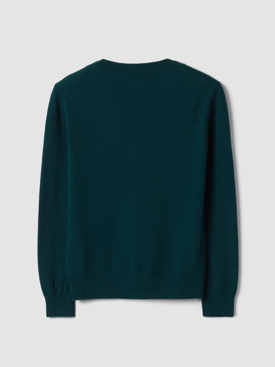 Green pure wool jumper with deep V-neck_6