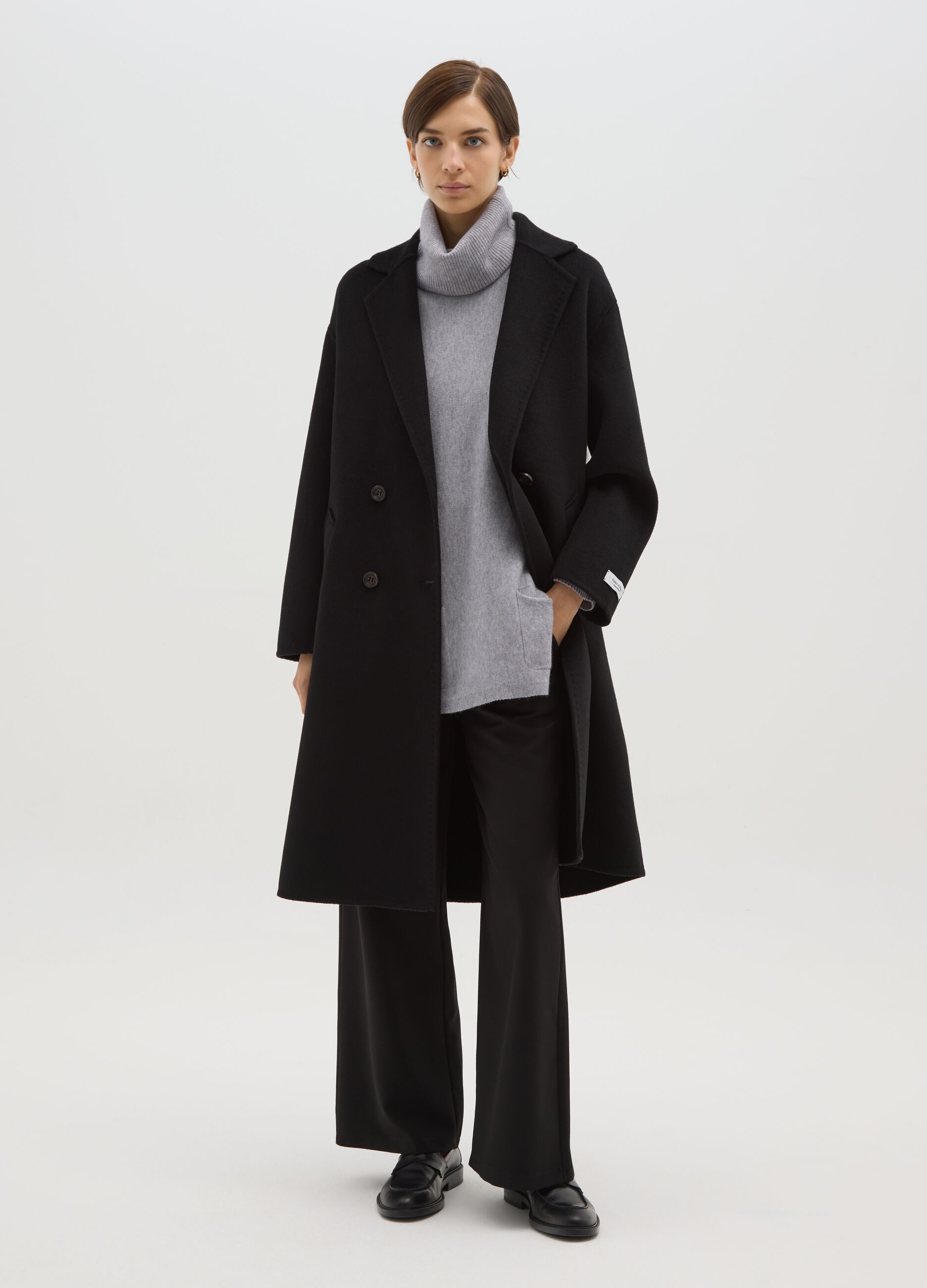 Black wool blend coat regular fit with buttons