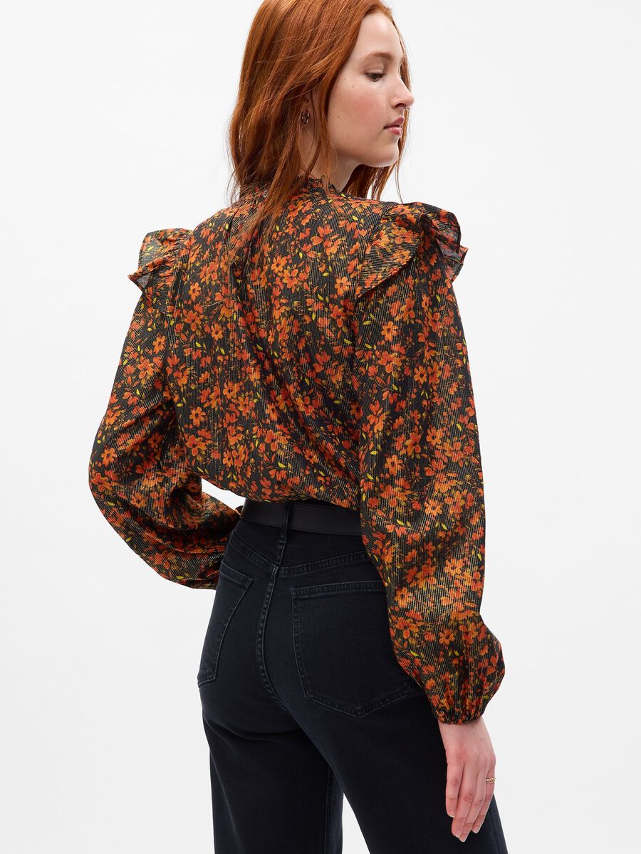 Blusa floreale in lurex con volant_1