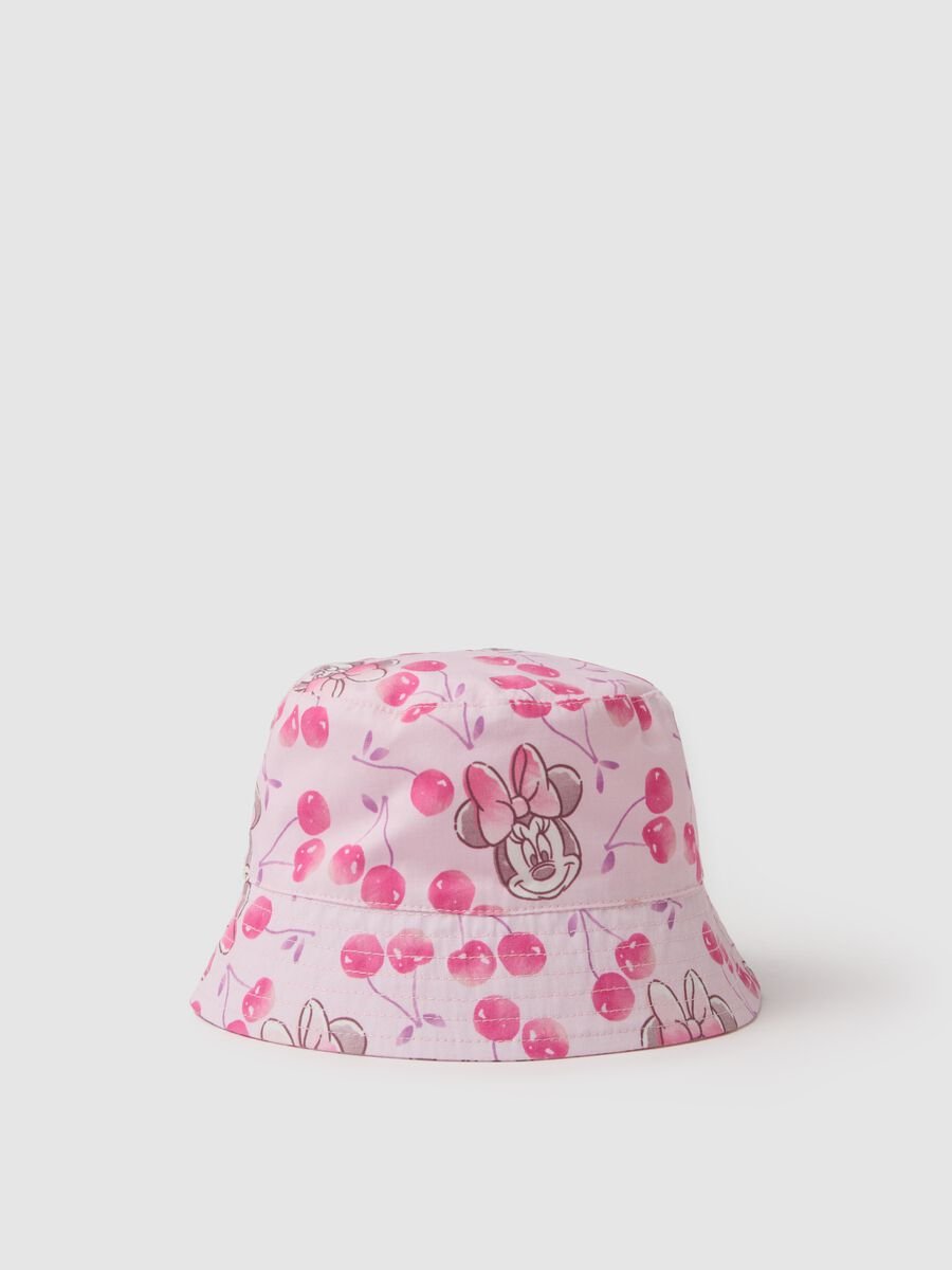 Bucket hat in puro cotone rosa da bimba con Minnie e ciliegie_0