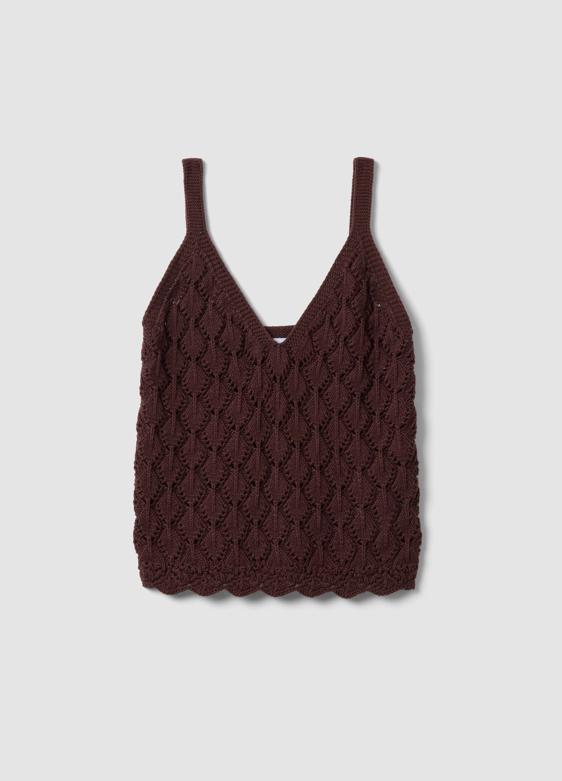 Gilet marrone in crochet di puro cotone regular fit