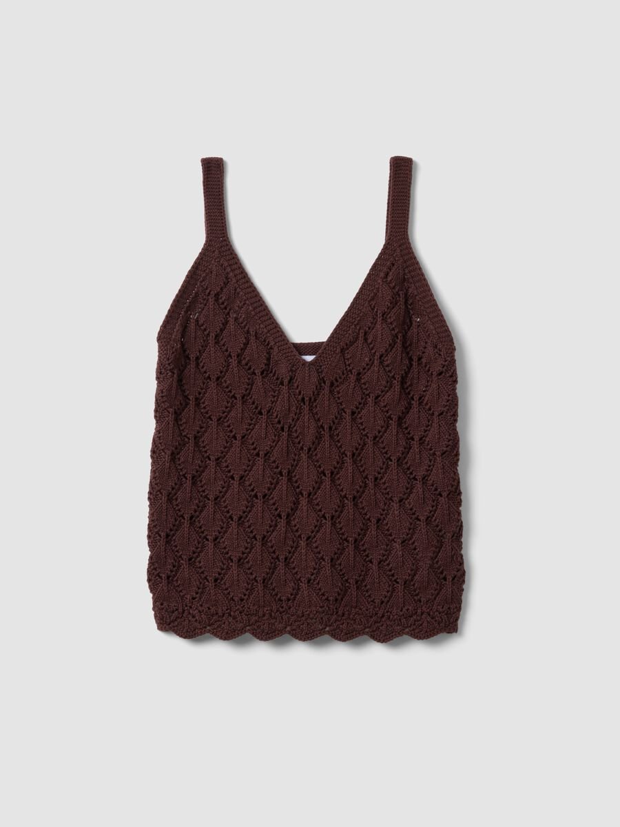 Brown pure cotton crochet waistcoat, regular fit_4