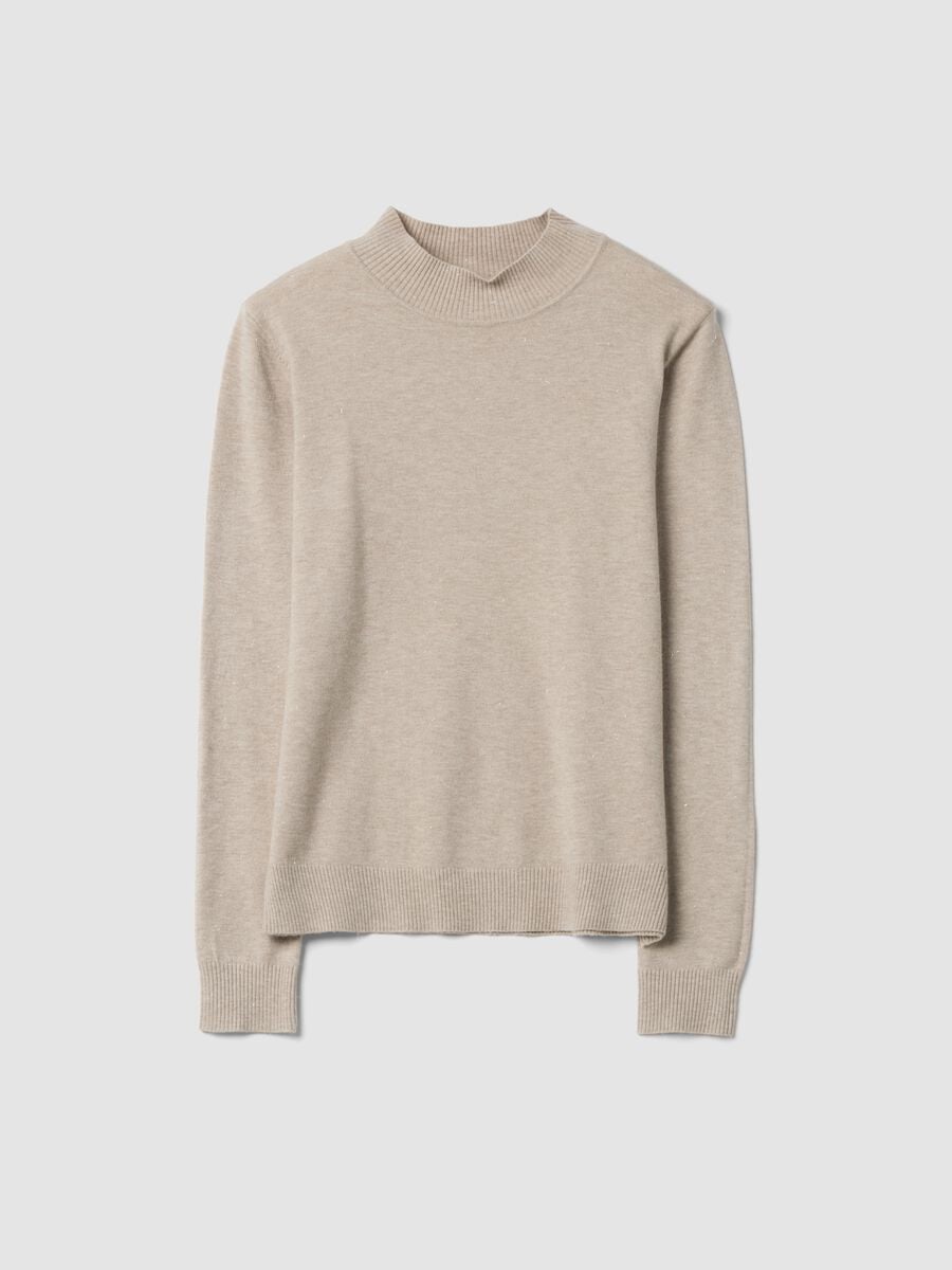 Beige viscose-blend jumper with high neck, regular fit_0
