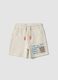 Beige pure cotton shorts with elasticated waist for boys, relaxed fit_0