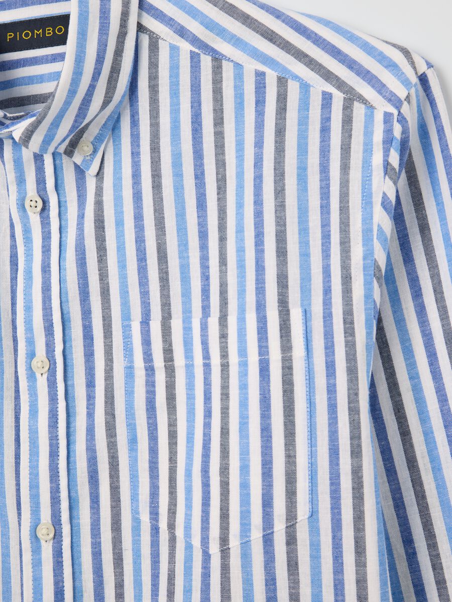 Casual blue striped shirt in cotton and linen_5