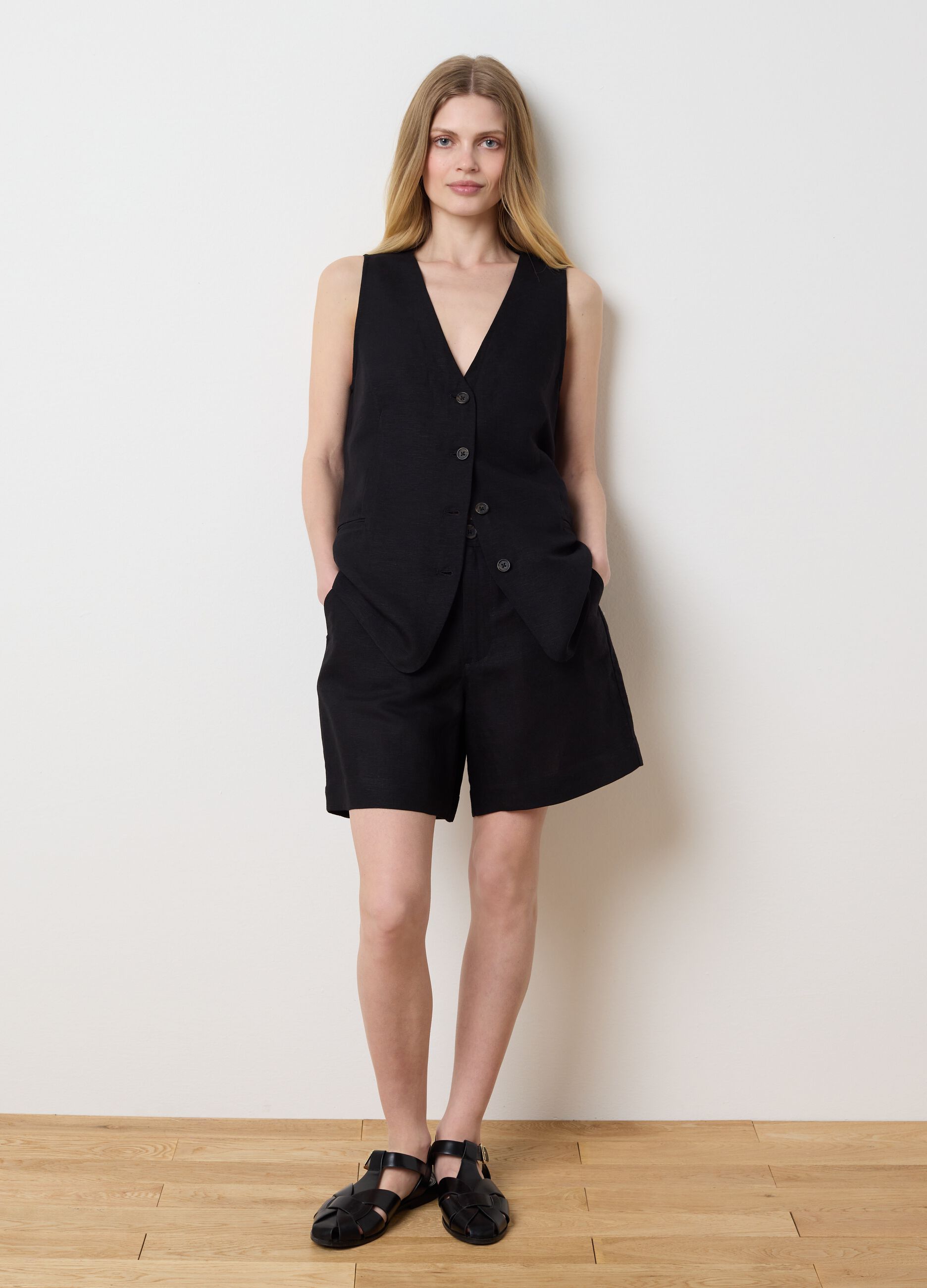 Gilet in lino e viscosa nero