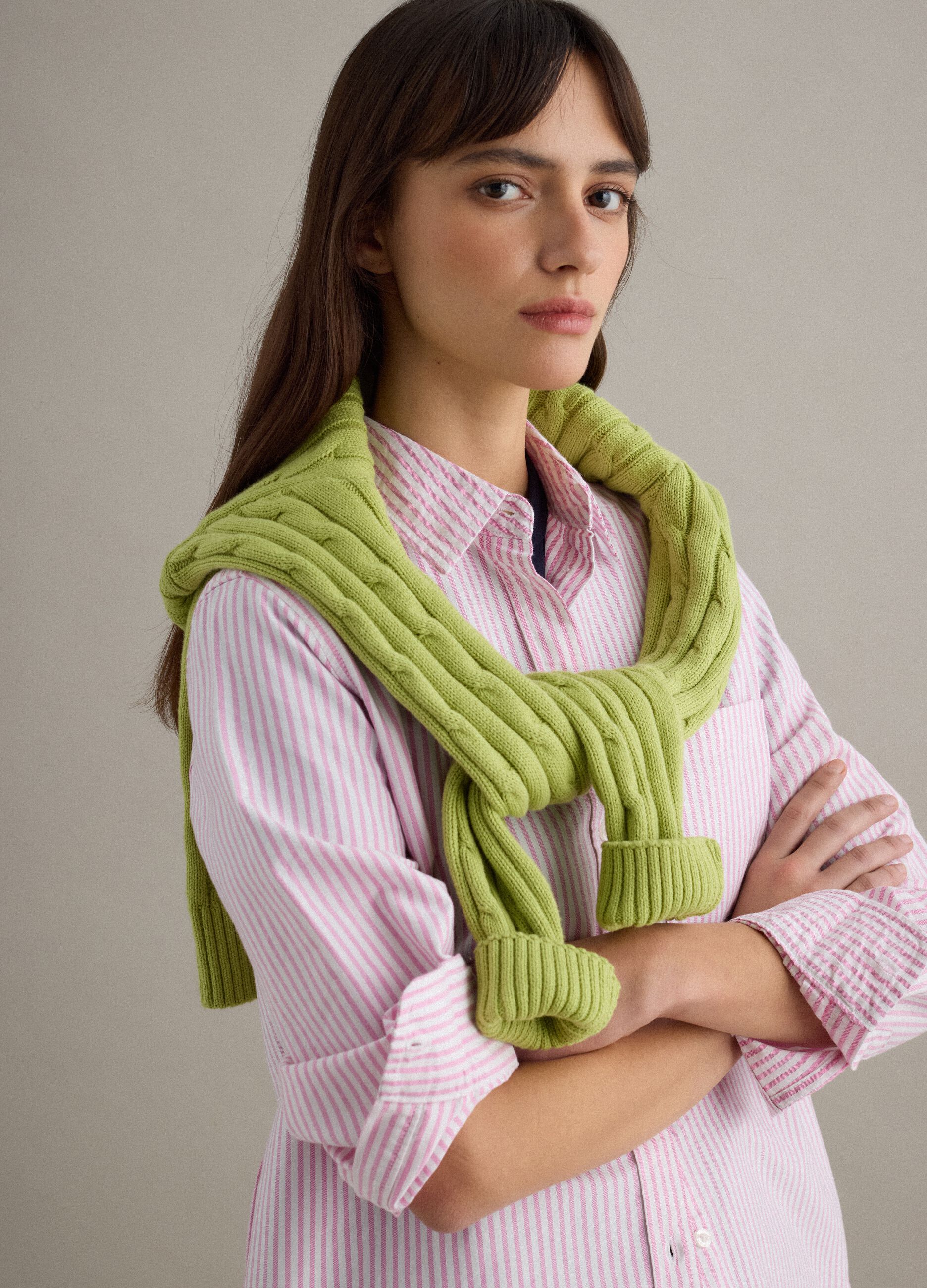 Multicolour striped pure cotton long-sleeve shirt, regular fit