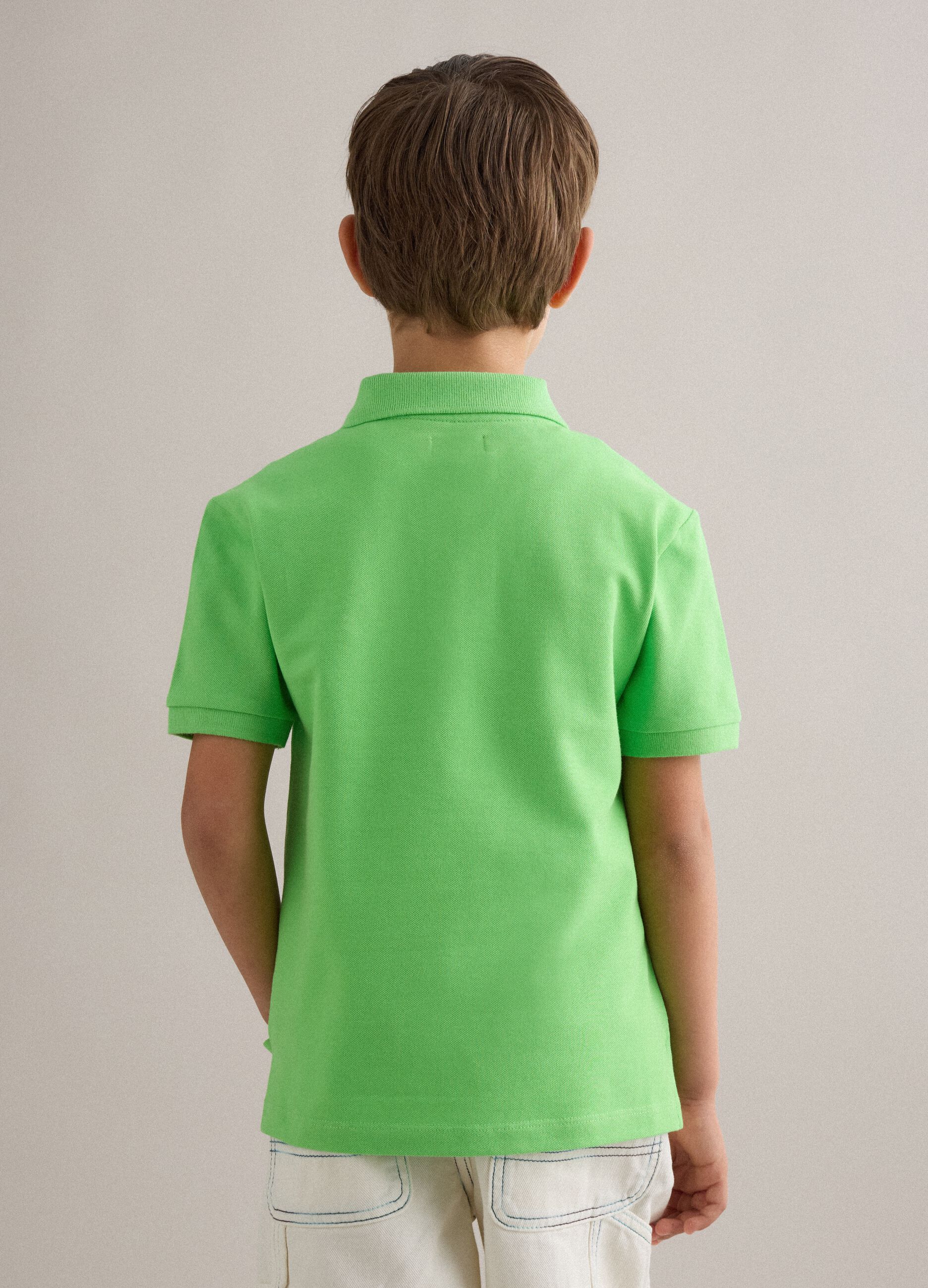 Boys' Green Stretch Cotton Polo Regular Fit