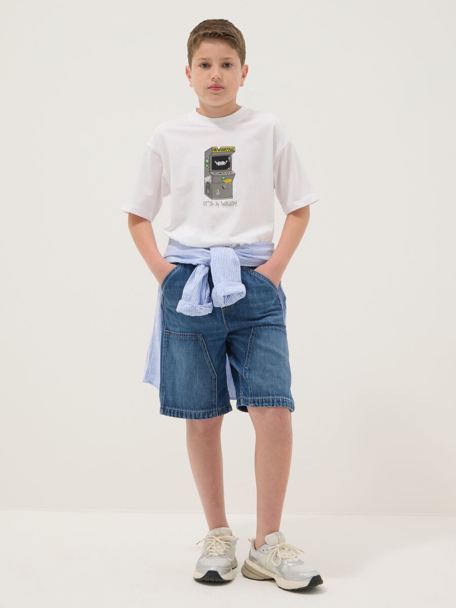 Boys&rsquo; blue denim cotton-blend straight-fit shorts with pockets_0